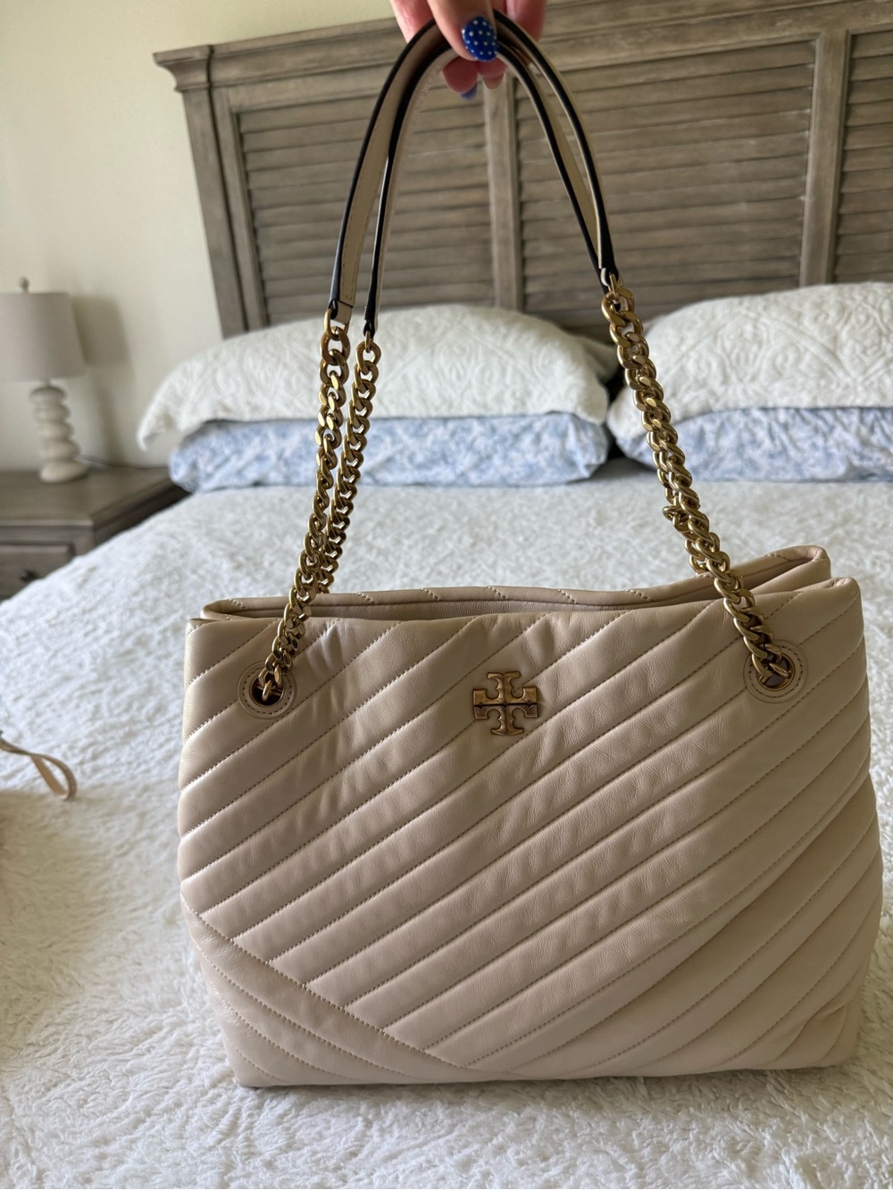 Tory Burch Quilted Chain-Handle Shoulder Bag in Beige and matching wallet